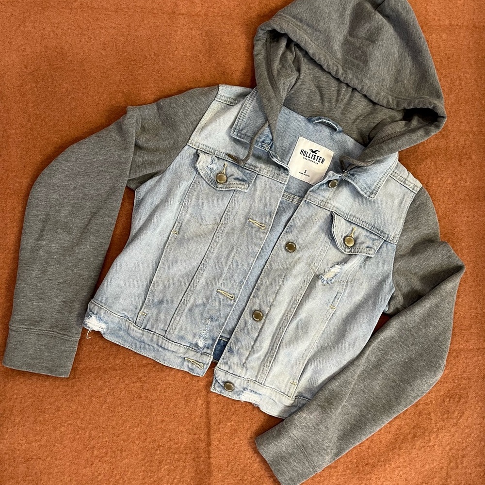 Hollister Denim Jacket with Gray Sleeves